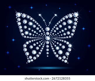 Diamond butterfly made of sparkling crystals, elegant jewelry