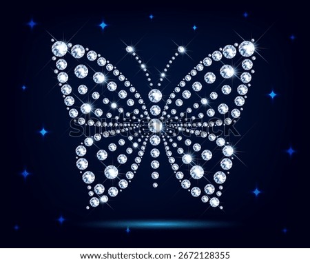 Diamond butterfly made of sparkling crystals, elegant jewelry