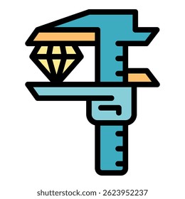 Diamond caliper icon. Outline diamond caliper vector icon color flat isolated