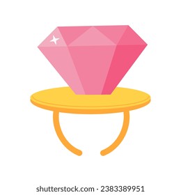 Diamond candy ring from 90s. Sweet strawberry toy accessory. Flat cartoon vector illustration isolated on a white background.