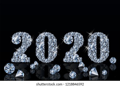 Diamond card Happy New 2020 Year, vector illustration