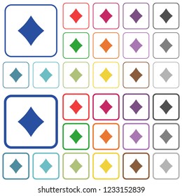 Diamond card symbol color flat icons in rounded square frames. Thin and thick versions included.