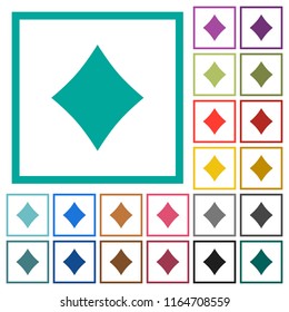 Diamond card symbol flat color icons with quadrant frames on white background