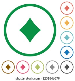 Diamond card symbol flat color icons in round outlines on white background