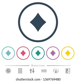 Diamond card symbol flat color icons in round outlines. 6 bonus icons included.