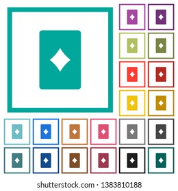 Diamond card symbol flat color icons with quadrant frames on white background