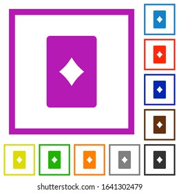 Diamond card symbol flat color icons in square frames on white background