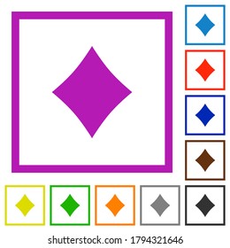 Diamond card symbol flat color icons in square frames on white background