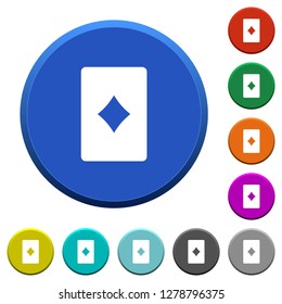 Diamond card symbol round color beveled buttons with smooth surfaces and flat white icons