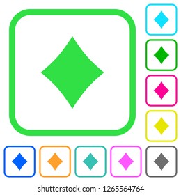 Diamond card symbol vivid colored flat icons in curved borders on white background