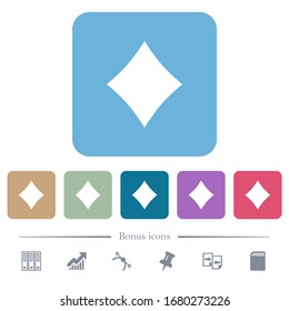 Diamond card symbol white flat icons on color rounded square backgrounds. 6 bonus icons included