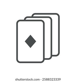 Diamond Cards Deck for Poker icon. Diamond Symbol. Minimalist outline illustration of a card stack featuring the Diamond suit for poker, blackjack, and online casino. Isolated Outline Vector Sign.