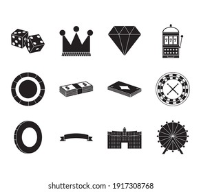 diamond and casino icon set over white background, silhouette style, vector illustration