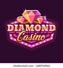 Diamond casino pink and gold retro marquee sign flat illustration