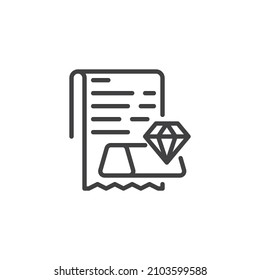 Diamond certificate line icon. linear style sign for mobile concept and web design. Diamond report outline vector icon. Symbol, logo illustration. Vector graphics