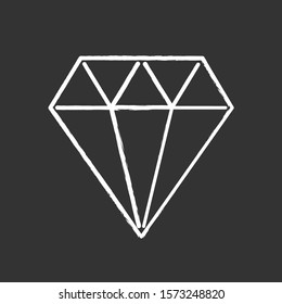 Diamond chalk icon. Flat crystal. Decorative brilliant. Jewelry element. Gemstone, precious stone. Polygonal geometric figure. Abstract shape. Isometric form. Isolated vector chalkboard illustration