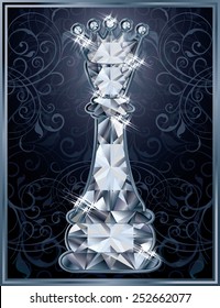 Diamond chess Queen card, vector illustration 