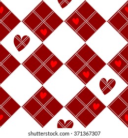 Diamond Chessboard Red Heart Valentine Background Vector Illustration
