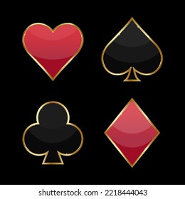 Diamond, clubs, heart, clover. Vector symbols of playing cards. Play card symbol suit vector icons.