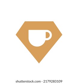 Diamond cofee logo icon design template, coffee cup and diamond shape logo combination