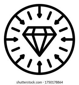 Diamond coin icon. Outline diamond coin vector icon for web design isolated on white background