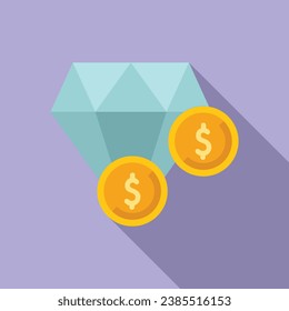 Diamond coins money icon flat vector. Currency wallet. Online money finance