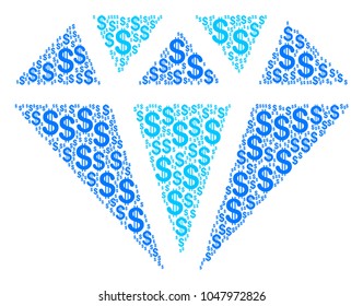 Diamond collage of american dollars. Vector dollar symbols are grouped into diamond illustration.