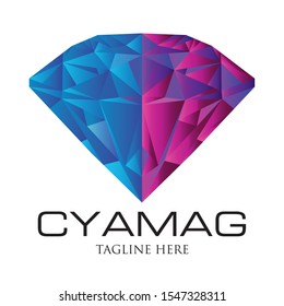 Diamond colur logo in low poly style design