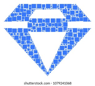Diamond composition icon of square figures and circle particles in variable sizes. Vector items are organized into diamond composition design concept.