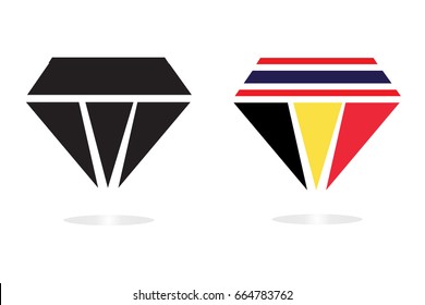 Diamond in concept Thailand and Belgium flag, Black and white  jewelry isolated on white background