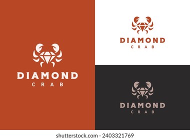 diamond crab logo vector illustration, crab with diamond stone body logo inspiration