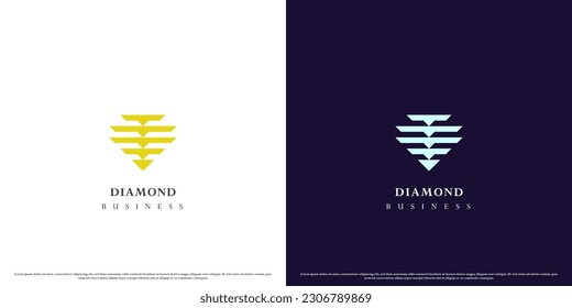 Diamond creative logo design illustration. Simple flat abstract diamond shape creative silhouette crystal mine gold gem ​​jewelry. Perfect for a contemporary lifestyle jewelry business shop icon.