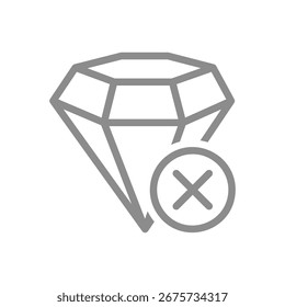 Losango com ícone de linha de marca de seleção cruzada. Símbolo de diamante rejeitado. Ilustração vetorial