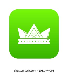 Diamond crown icon green vector isolated on white background