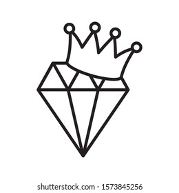 diamond with crown icon on white background,  thick line vector illustration
