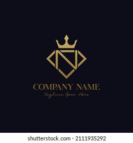 Diamond and crown Letter N jewelry logo design vector