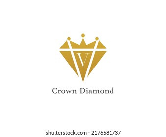 Diamond Crown Logo Concept sign icon symbol Design with Letter V. Diamond King  Logo Design. Vector illustration logo template