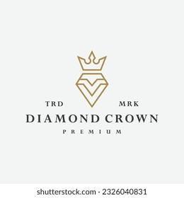 Diamond crown logo vector icon illustration hipster vintage retro .