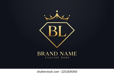 Vector de corona de diamante. Logotipo de reina de lujo para vectores de joyería con letras
