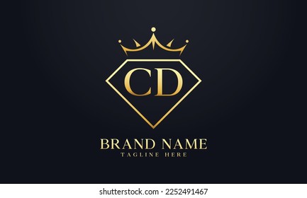 Vector de corona de diamante. Logotipo de reina de lujo para vectores de joyería con letras