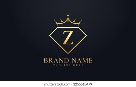 Vector de corona de diamante. Logotipo de reina de lujo para vectores de joyería con letras