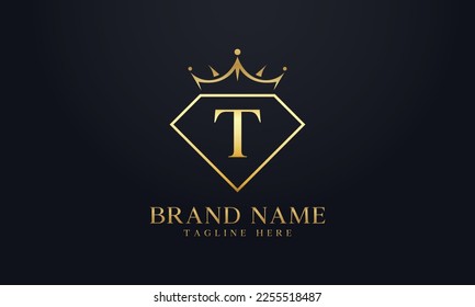 Diamond crown vector. Luxury queen logo for jewelry vector with letters