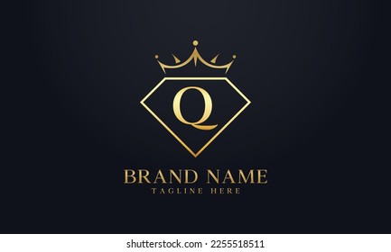 Vector de corona de diamante. Logotipo de reina de lujo para vectores de joyería con letras