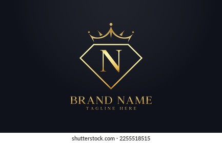 Diamond crown vector. Luxury queen logo for jewelry vector with letters