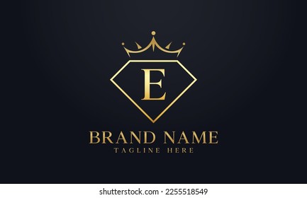Vector de corona de diamante. Logotipo de reina de lujo para vectores de joyería con letras