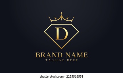 Diamond crown vector. Luxury queen logo for jewelry vector with letters