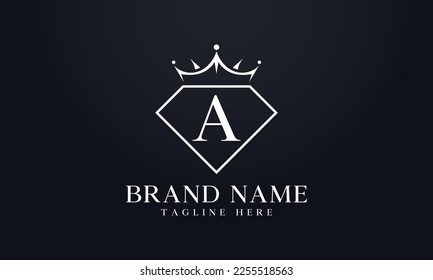 Diamond crown vector. Luxury queen logo for jewelry vector with letters