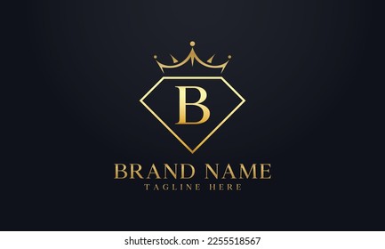 Vector de corona de diamante. Logotipo de reina de lujo para vectores de joyería con letras