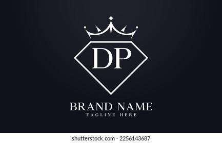 Vector de corona de diamante. Logotipo de reina de lujo para vectores de joyería con letras