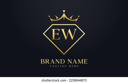 Vector de corona de diamante. Logotipo de reina de lujo para vectores de joyería con letras
